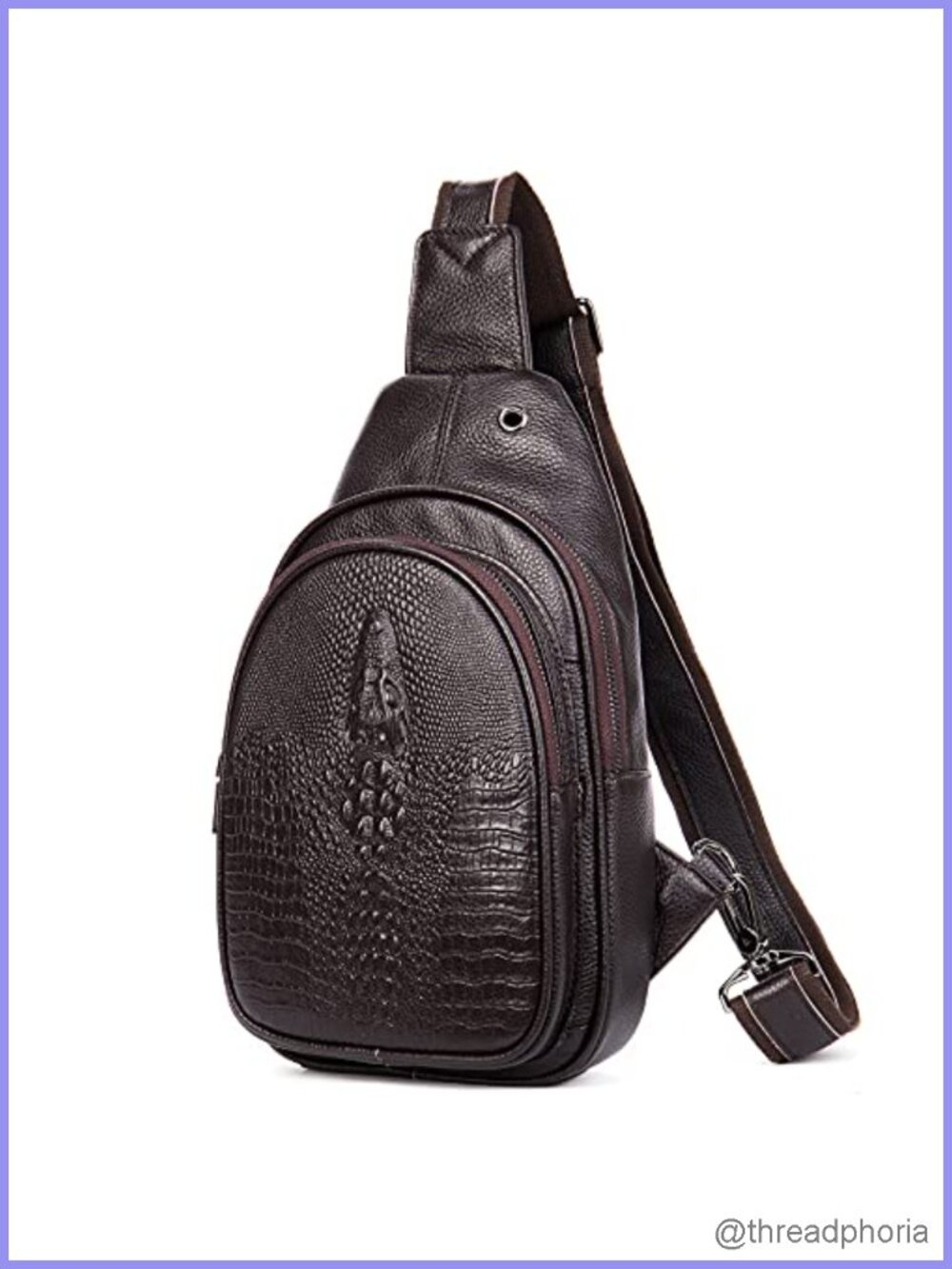 Crocodile Leather Sling Bag Leather Strap 3 Zipper Crossbody Travel Everyday